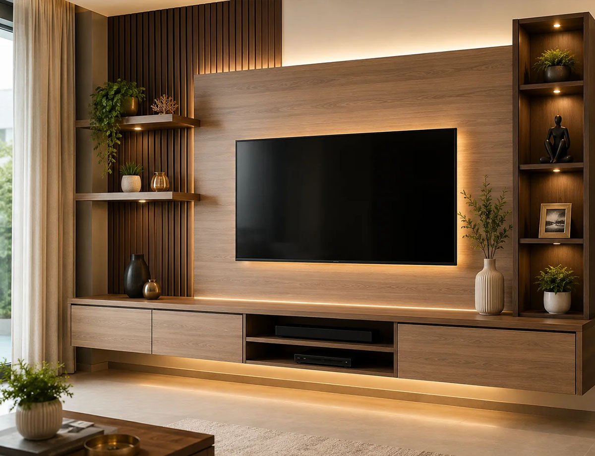 TV Unit with Storage Cabinets