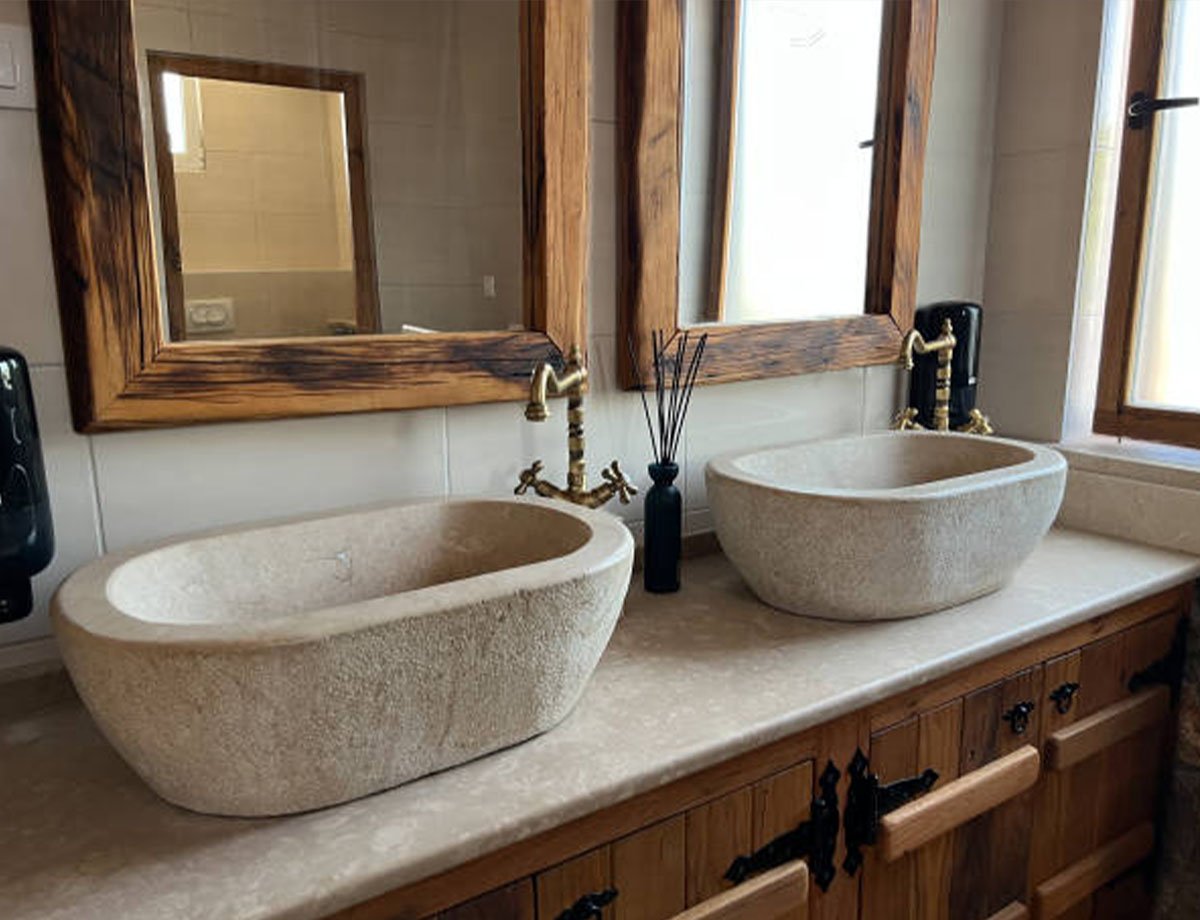 Rustic Vanity with Stone Basin