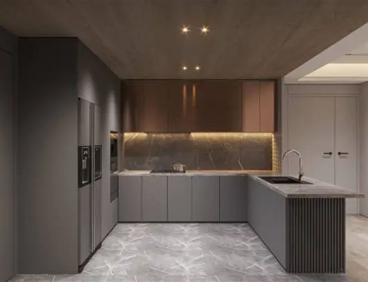 Luxury Marble Finish U-Shaped Kitchen